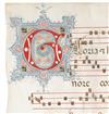 MANUSCRIPT LEAF.  Vellum leaf from a Latin gradual with large initial G with intricate penwork decoration.  Italy, later 15th century